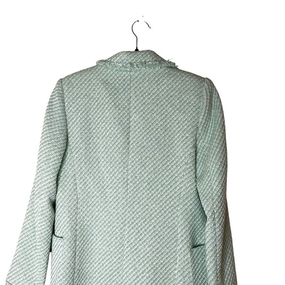 Zara Green White Tweed Textured Long Blazer-Small - Picture 14 of 15